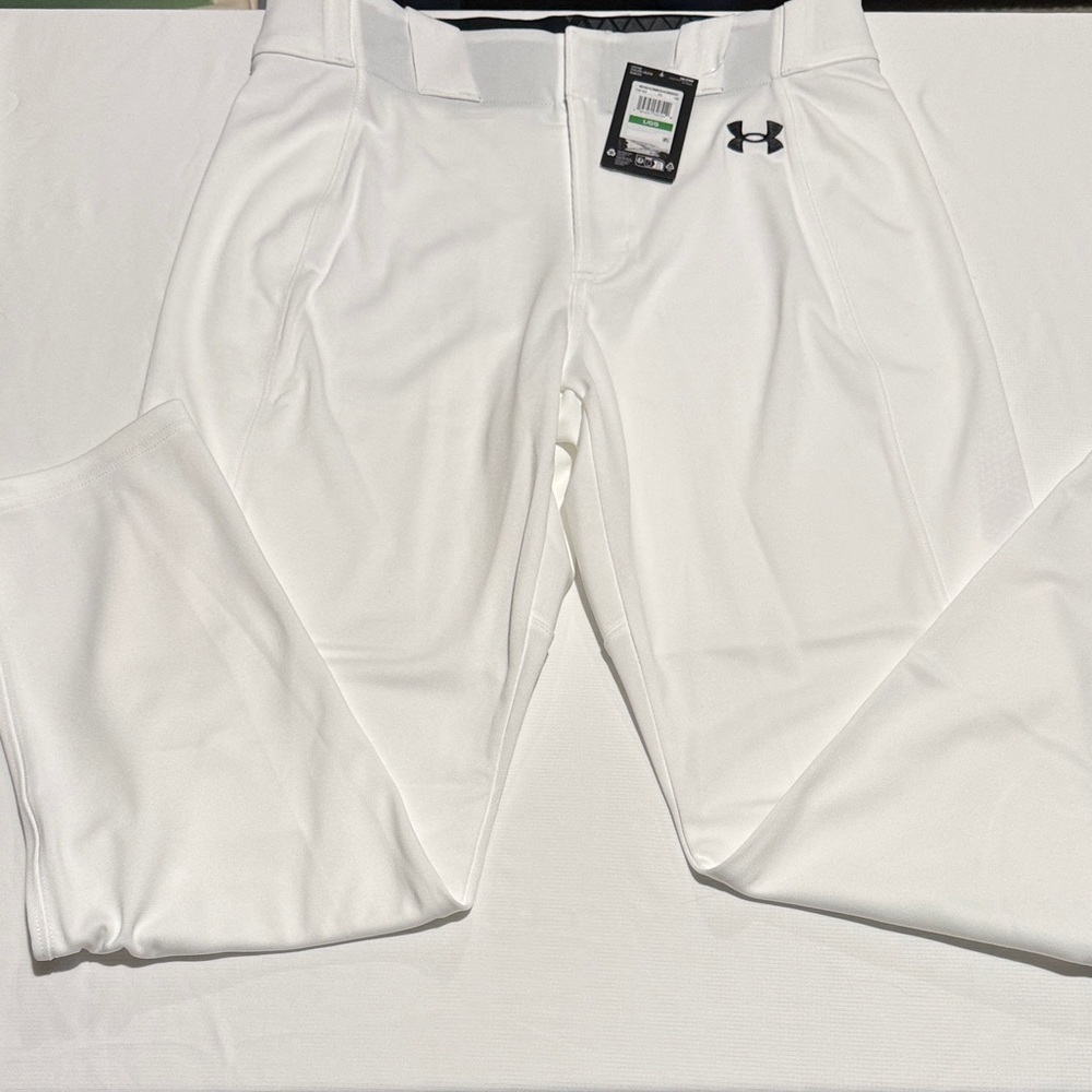 NWT Under Armour Men's Baseball Pants Large White Stretch Tapered Fit